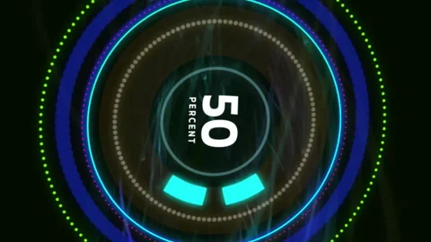 Animation showing circular progress indicator at 51 percent with glowing dynamic Stock Footage 313170984