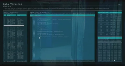 Animation showing code processing on digital terminal screen in school setting Stock Footage 304853136