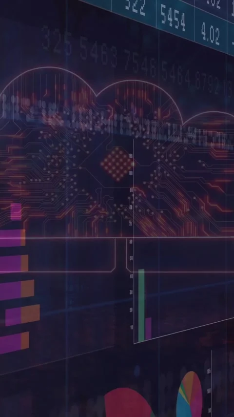 Animation showing digital cloud and data analytics charts with financial trends Stock Footage 344285169