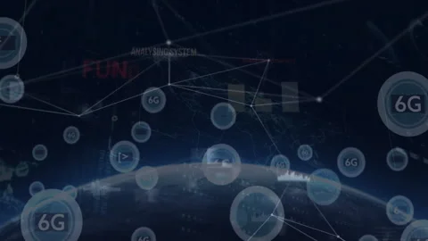 Animation showing digital network connections with 6G technology concept over Stock Footage 305010026