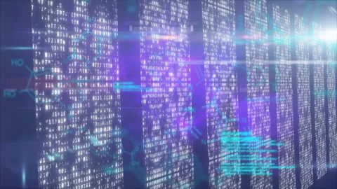 Animation showing glowing binary code streams moving with abstract patterns Stock Footage 304853501