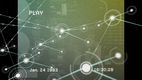 Animation showing network connections with data points and date, time overlay Stock Footage 304839393