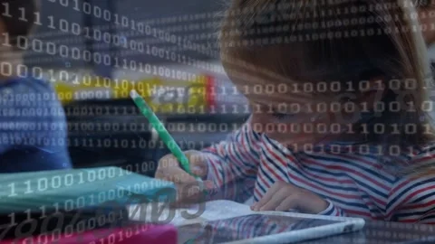 Animation shows binary coding in global business finance and technology. Stock Footage 326095173