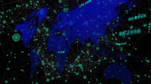 The animation shows a blue world map wit... | Stock Video | Pond5