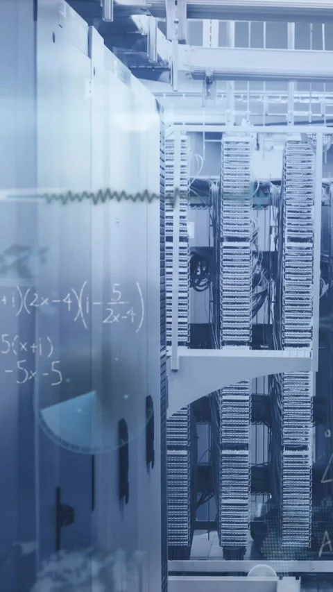 Animation shows data flow in server network with flashing light trails. Stock Footage 341991405