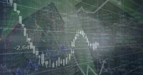 This animation shows financial data being processed over a stock market Stock Footage 328931759