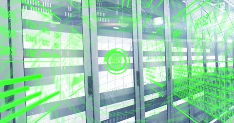 The animation shows a network of computer servers processing data Stock Footage 330105550