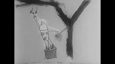 An animation shows the progression of technology from caveman days to the 1960s 스톡 동영상 99409361