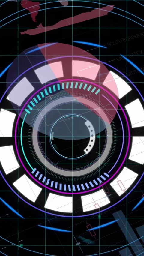 The animation shows a scope scanning, data processing and world map over grid 動画素材 343615520