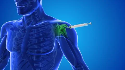 An animation shows stem cells being injected into a human shoulder Stock Illustration