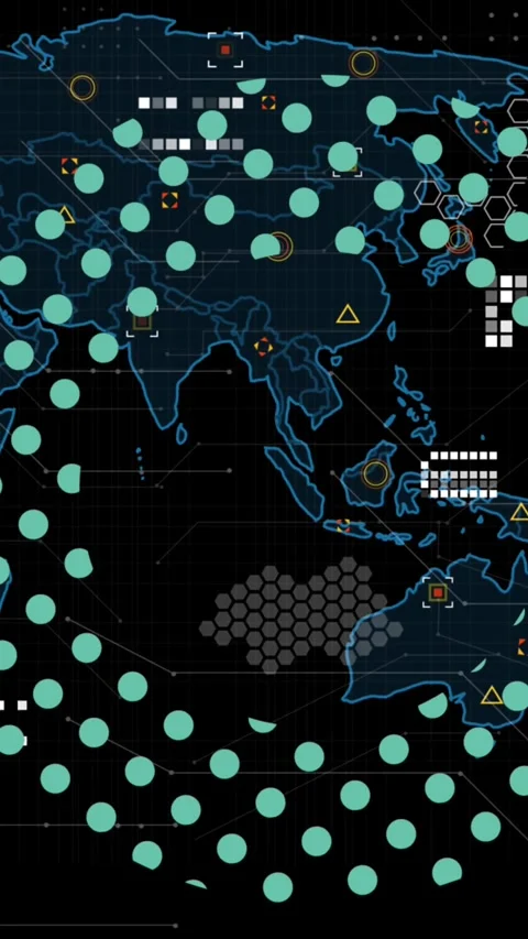 Animation shows a tech brain scan and kaleidoscopic visuals for global finance. Stock Footage 344706133