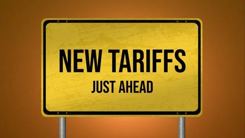 Animation of a Sign Showing New Tariffs Just Ahead Stock Footage 308384691