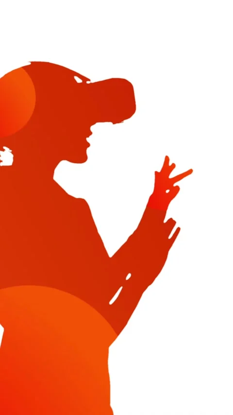 Animation of silhouette of woman using vr headset over red shapes on white Video stock 341659911