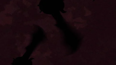 Animation of silhouettes of bats over moving shapes on black background Stock Footage 313002696