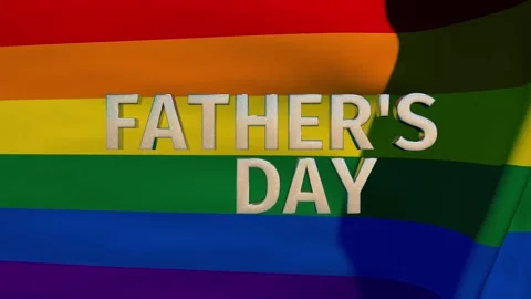 Animation Silver 3D Text Fathers Day On The Waving 3D Rainbow Flag Of LGBT Stock Footage 153805202