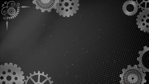 Animation of silver cogs spinning with pink and white spots flowing on grey Stock Footage 146931720