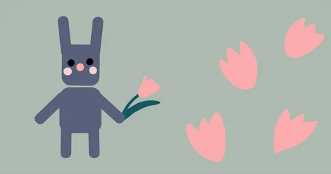 Animation of simple easter bunny holding a flower Stock Footage 125505233