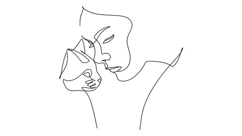 Animation of single continuous one line drawing kitten pet cat animal cute Stock-Footage 128425404
