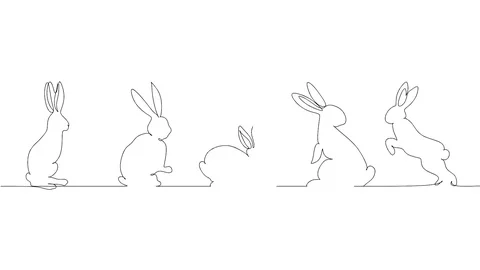 Animation of single continuous one line drawing of rabbit in Easter day Video stock 128425653