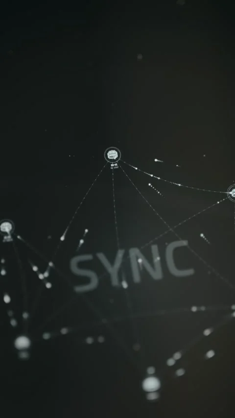 Animation of six cloud database nodes connected and syncing in a network Stock Footage 332893198