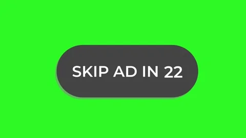 Animation of a 'Skip Ad' button with a countdown timer on a green screen. 库存影片 319614249