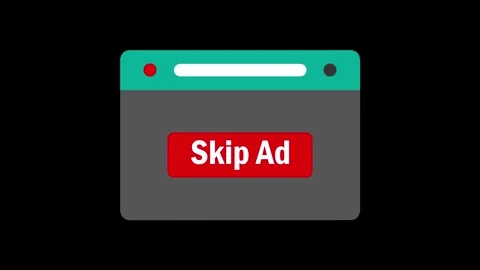 Animation of skip ad with red button animated on black background. Skip adv.. Stock Footage 334437621