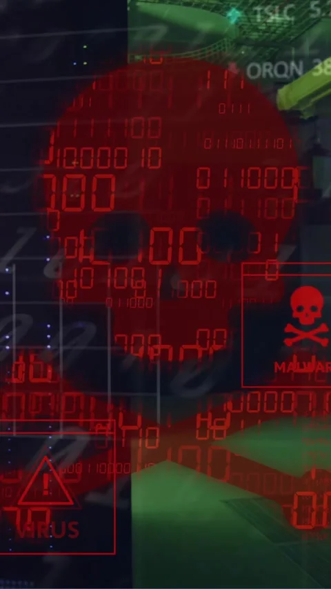 Animation of skull and bones and data processing over computer servers Stock Footage 342677383