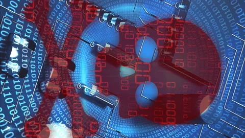Animation of skull and bones, binary coding and data processing over computer Stock Footage 312533131