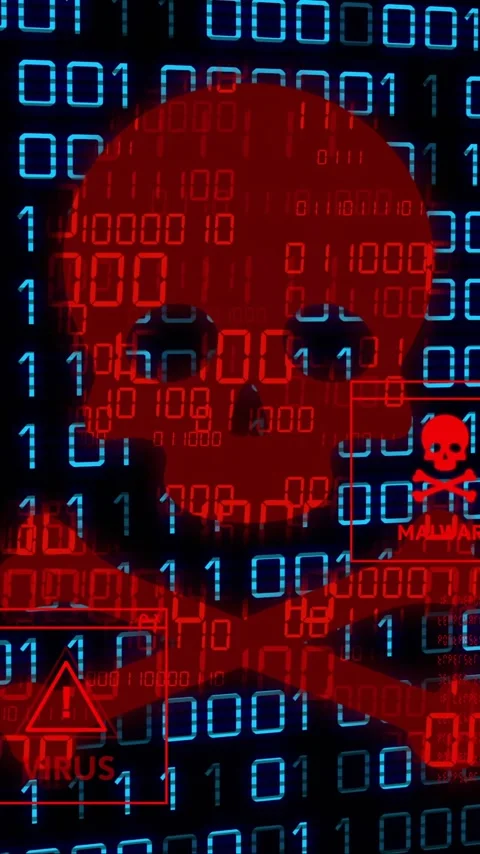 Animation of skull and bones, binary coding and data processing Stock Footage 320228578