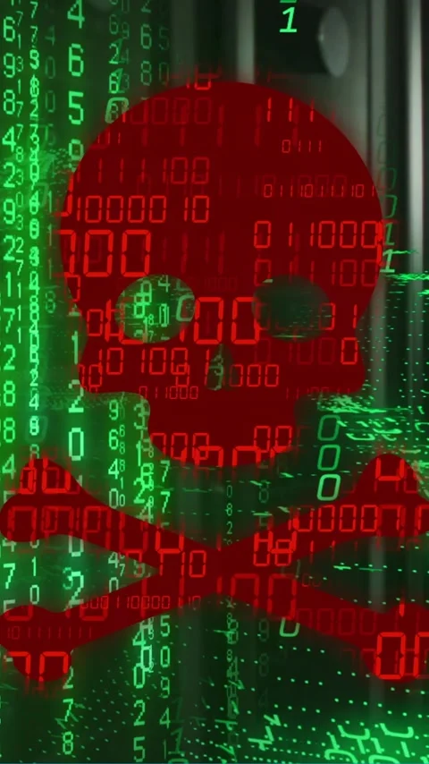 Animation of skull and bones, binary coding and data processing over computer Stock Footage 342677434