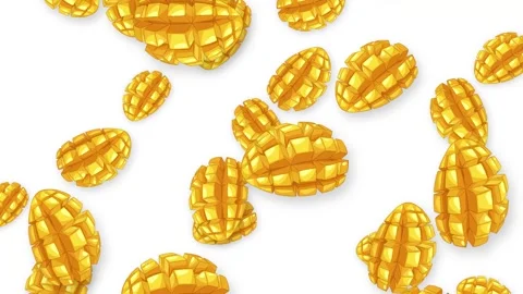 Animation of Sliced Mango Cubes Falling Against a White Background Stock Footage 342923319