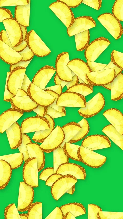 Animation of Sliced Pineapple Pieces Falling Against Green Background Stock Footage 339754783
