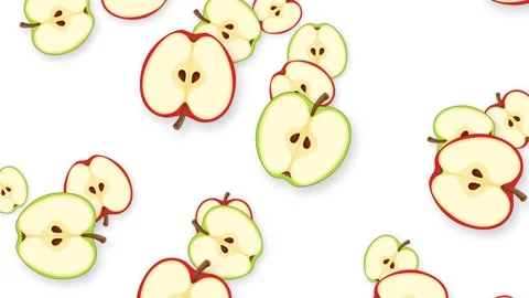 Animation of Sliced Red and Green Apples Falling on White Background Stock Footage 344831617