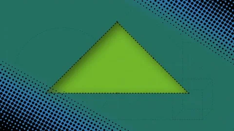 Animation of slicer cutting triangle shape over black dots against abstract Stock Footage 325774653