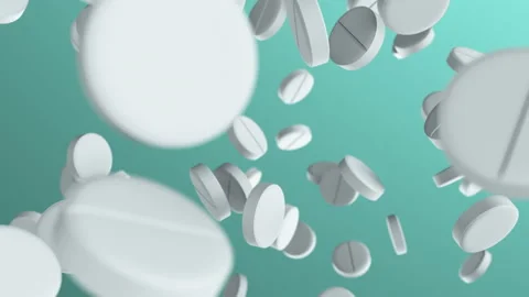 Animation with slow motion falling the white pills and medicine tablets Видео 166413639