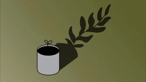 Animation of small potted plant casting shadow of large tree representing growth Stock Footage 340778561