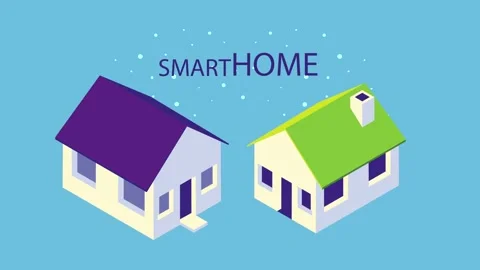 Animation of smart home concept with two houses and futuristic digital elem.. Stock Footage 333354550