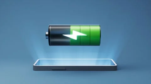 Animation of smartphone charging with green battery icon showing energy lev.. Stock Footage 328335136