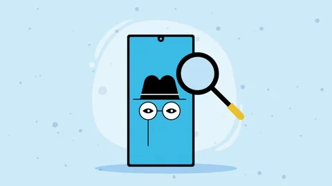 Animation of smartphone display with incognito mode icon and magnifying gla.. Video stock 338315908