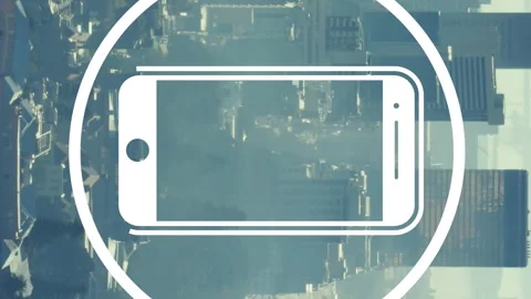 Animation of smartphone icon and data processing over cityscape Vídeos de archivo 312916415