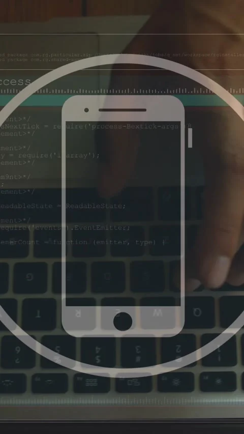 Animation of smartphone icon and data processing over caucasian man using laptop Vídeos de archivo 321382022