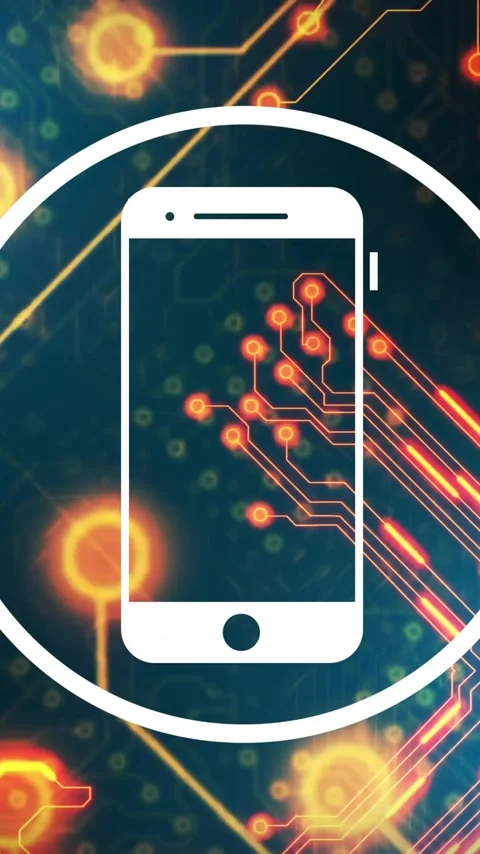 Animation of smartphone icon and data processing over circuit board on black Stock Footage 343504901