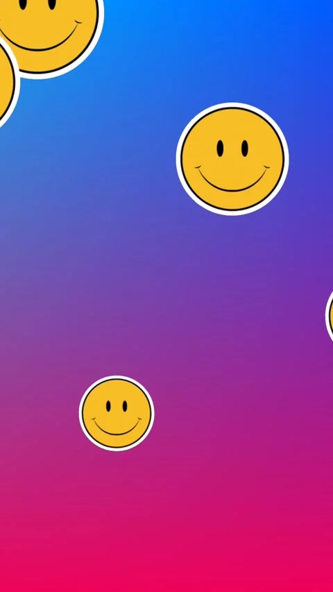 Animation of smiley faces icons over pink to blue background Vídeo Stock 344765879