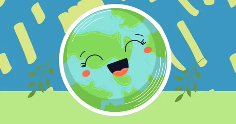 Animation of smiling globe and green pattern on blue background Stock Footage 328971686