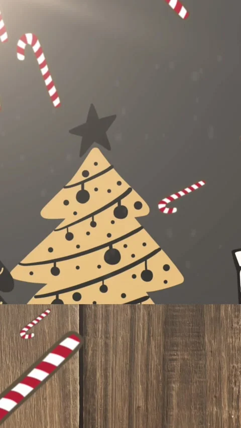 Animation of snow and candy canes falling over christmas trees and presents on Stock Footage 321513630