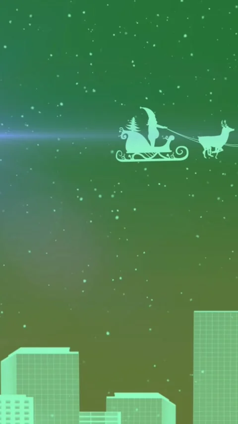 Animation of snow and light spot against santa claus in sleigh pulled by Stock Footage 344693143