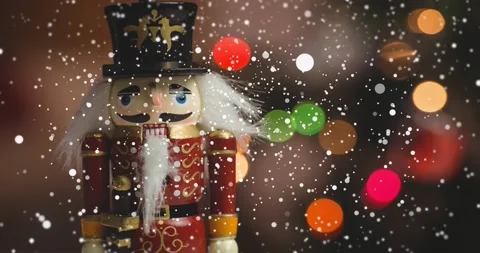 Animation of snow and lights over nutcracker 스톡 동영상 220106257