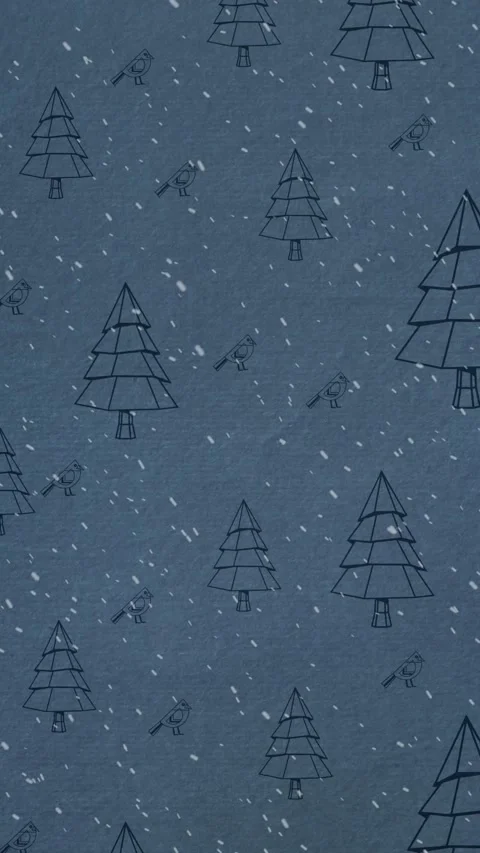 Animation of snow falling against christmas tree pattern on blue Stock Footage 343824637