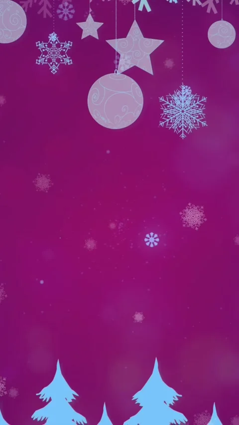 Animation of snow falling christmas tree pattern on purple background Stock Footage 343902344
