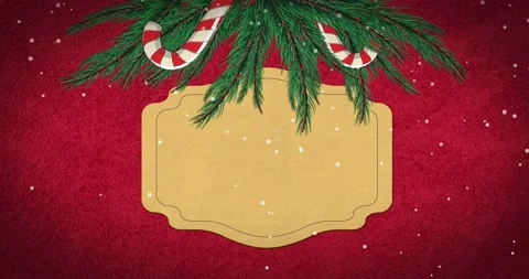 Animation of snow falling over candy canes and fir tree over sign with copy Stock Footage 217480147